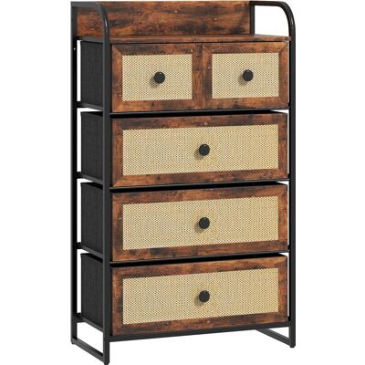 OEM Commode 5 Tiroirs Avec Façades En Rotin Et Structure En Acier, 58 X 29 X 99 Cm, Marron Rustique Idéal Pour Salon, Chambre À Coucher Ou Bureau Facile À Assembler Avec Instructions Incluses - Publicité OEM Commode 5 Tiroirs Avec Façades En Rotin Et Structure En Acier, 58 X 29 X 99 Cm, Marron Rustique Idéal Pour Salon, Chambre À Coucher Ou Bureau Facile À Assembler Avec Instructions Incluses - Publicité