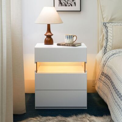 ACKERMAN Led Nightstands 3 Drawer Dresser For Bedroom End Table With Acrylic Board Led Bedside Tables For Bedroom Living Room Bedside Furniture (white) - Publicité ACKERMAN Led Nightstands 3 Drawer Dresser For Bedroom End Table With Acrylic Board Led Bedside Tables For Bedroom Living Room Bedside Furniture (white) - Publicité