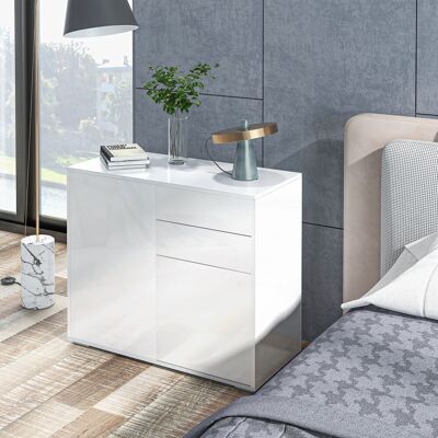 OEM Commode Buffet Meuble De Rangement 2 Tiroirs 2 Portes Étagère 79x36x74cm Blanc Brillant - Publicité OEM Commode Buffet Meuble De Rangement 2 Tiroirs 2 Portes Étagère 79x36x74cm Blanc Brillant - Publicité