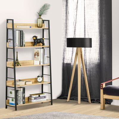 OEM Homcom Étagère Bibliothèque Style Industriel Incliné - 5 Niveaux, 70x35x150cm, Chêne Clair & Noir - Publicité OEM Homcom Étagère Bibliothèque Style Industriel Incliné - 5 Niveaux, 70x35x150cm, Chêne Clair & Noir - Publicité