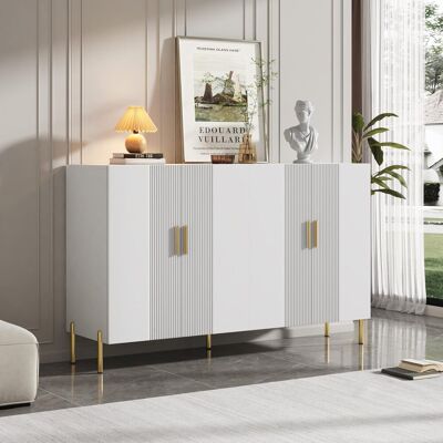 Acavallo Buffet Blanc Avec 4 Portes Et Étagères Réglables, Poignées Et Pieds Dorés, Pour Salle À Manger Et Salon, 160x35x100 Cm - Blanc - Publicité Acavallo Buffet Blanc Avec 4 Portes Et Étagères Réglables, Poignées Et Pieds Dorés, Pour Salle À Manger Et Salon, 160x35x100 Cm - Blanc - Publicité