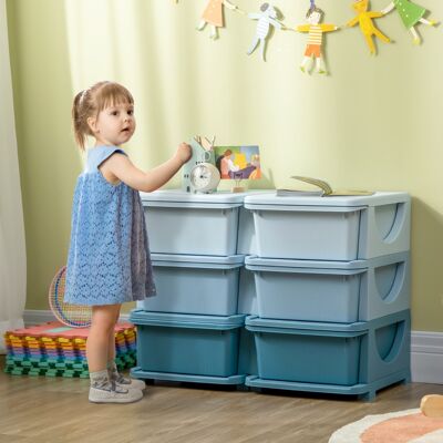 ALLAUVE Commode De Rangement Pour Chambre D'Enfant, 6 Tiroirs, Boîte En Plastique Bleue, Organiseur De Jouets - Publicité ALLAUVE Commode De Rangement Pour Chambre D'Enfant, 6 Tiroirs, Boîte En Plastique Bleue, Organiseur De Jouets - Publicité