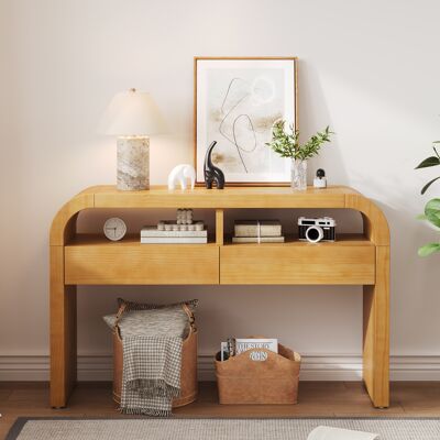 LIBERTÉ Console Moderne Avec Tiroirs Pour L'Entrée-120x35.5x76.5cm-pieds Réglables-bois - Publicité LIBERTÉ Console Moderne Avec Tiroirs Pour L'Entrée-120x35.5x76.5cm-pieds Réglables-bois - Publicité