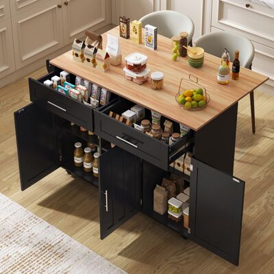 ACKERMAN Buffet/table De Salle À Manger 129 X 46 (71) X 91,5 Cm Avec Plateau Rabattable, Étagères Intégrées Aux Portes, Îlot De Cuisine Sur 5 Roulettes Avec Placards Et 2 Tiroirs, Noir - Publicité ACKERMAN Buffet/table De Salle À Manger 129 X 46 (71) X 91,5 Cm Avec Plateau Rabattable, Étagères Intégrées Aux Portes, Îlot De Cuisine Sur 5 Roulettes Avec Placards Et 2 Tiroirs, Noir - Publicité