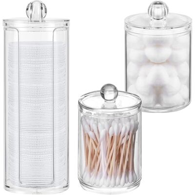 GRASSLIN 3 Pièces Organisateur Salle De Bain, Boite Coton Tige Transparente, Distributeur Boule De Coton Avec Couvercle, Rangement Pour Salon - Publicité GRASSLIN 3 Pièces Organisateur Salle De Bain, Boite Coton Tige Transparente, Distributeur Boule De Coton Avec Couvercle, Rangement Pour Salon - Publicité
