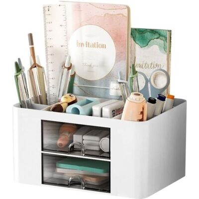 Bunthaus Organisateur De Bureau Multifonctionnel Avec 5 Compartiments Et 2 Tiroirs, Rangement En Plastique, Porte Stylo Pour Maison, École Et Bureau - Publicité Bunthaus Organisateur De Bureau Multifonctionnel Avec 5 Compartiments Et 2 Tiroirs, Rangement En Plastique, Porte Stylo Pour Maison, École Et Bureau - Publicité