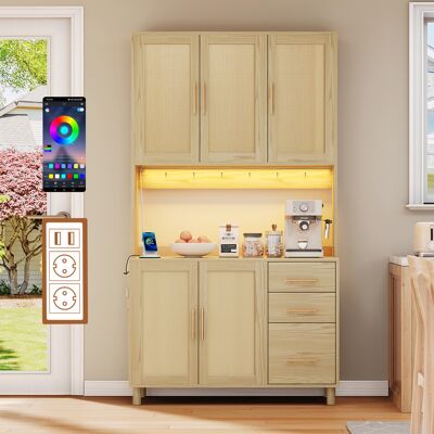 ACKERMAN Buffet De Cuisine De 183 Cm, Éclairage Décoratif Led Contrôlé Par Application, 2 Ports Usb, 2 Prises De Courant, Étagères Réglables, 3 Tiroirs, Poignées En Métal Doré, Idéal Pour Les Cuisines Et Les S - Publicité ACKERMAN Buffet De Cuisine De 183 Cm, Éclairage Décoratif Led Contrôlé Par Application, 2 Ports Usb, 2 Prises De Courant, Étagères Réglables, 3 Tiroirs, Poignées En Métal Doré, Idéal Pour Les Cuisines Et Les S - Publicité