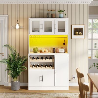 ACKERMAN Armoire De Cuisine Blanche Avec Led Rgb Et Prises, Armoire De Rangement Haute Avec Porte-verres Et Rangement À Vin, Armoire Moderne Avec Portes Vitrées, 100x40x180 Cm - Publicité ACKERMAN Armoire De Cuisine Blanche Avec Led Rgb Et Prises, Armoire De Rangement Haute Avec Porte-verres Et Rangement À Vin, Armoire Moderne Avec Portes Vitrées, 100x40x180 Cm - Publicité
