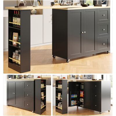 ACKERMAN Table De Bar Pivotante À 360° (135-203 X 39 X 106 Cm) Sur Roulettes, Noire, Avec Trois Tiroirs. Porte-repas Inclus. Îlot De Rangement Multifonctionnel, Idéal Pour La Cuisine Et Le Salon. Publicité ACKERMAN Table De Bar Pivotante À 360° (135-203 X 39 X 106 Cm) Sur Roulettes, Noire, Avec Trois Tiroirs. Porte-repas Inclus. Îlot De Rangement Multifonctionnel, Idéal Pour La Cuisine Et Le Salon. Publicité