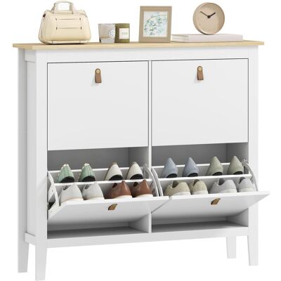 OEM Meuble À Chaussures 20 Paires Avec 4 Tiroirs, Portes Rabattables, Étagères Amovibles Et Réglables, Blanc - Publicité OEM Meuble À Chaussures 20 Paires Avec 4 Tiroirs, Portes Rabattables, Étagères Amovibles Et Réglables, Blanc - Publicité