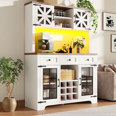 DEVOKO Armoire Haute Cuisine Éclairage Led Intelligent, Placard Latéral Porte-vins Anti-basculement Étagères Encastrées - Publicité DEVOKO Armoire Haute Cuisine Éclairage Led Intelligent, Placard Latéral Porte-vins Anti-basculement Étagères Encastrées - Publicité