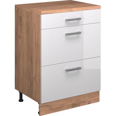 Commode D'Extension Rion, Blanc Haute Brillance/chêne De Force Doré, 60x46cm Sans Pente Avec 3 Tiroirs, Vicco - Publicité Commode D'Extension Rion, Blanc Haute Brillance/chêne De Force Doré, 60x46cm Sans Pente Avec 3 Tiroirs, Vicco - Publicité