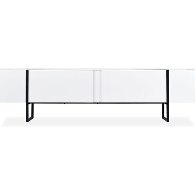MENZZO Meuble Tv Moderne Avec 2 Portes Valmain L180cm Blanc Et Métal Noir - Publicité MENZZO Meuble Tv Moderne Avec 2 Portes Valmain L180cm Blanc Et Métal Noir - Publicité