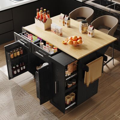 ACKERMAN Îlot De Cuisine Moderne, Meuble De Cuisine, Buffet, Desserte Avec Finition Bois, Table À Manger Multifonctionnelle Avec Rangements, Desserte Avec Étagères Et Placards Extensibles, Noir - Publicité ACKERMAN Îlot De Cuisine Moderne, Meuble De Cuisine, Buffet, Desserte Avec Finition Bois, Table À Manger Multifonctionnelle Avec Rangements, Desserte Avec Étagères Et Placards Extensibles, Noir - Publicité