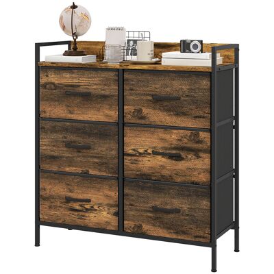 OEM Commode, Meuble De Rangement Pour Chambre 6 Tiroirs Tissu Non Tissé Cadre En Acier, 79 X 29 X 85 Cm, Effet Bois D'Acajou - Publicité OEM Commode, Meuble De Rangement Pour Chambre 6 Tiroirs Tissu Non Tissé Cadre En Acier, 79 X 29 X 85 Cm, Effet Bois D'Acajou - Publicité
