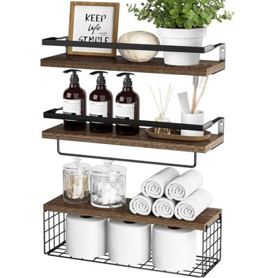 OEM Lot De 3 Étagères Flottantes Avec Panier De Rangement, Étagères Murales En Bois Rustique Pour Salle De Bain, Chambre, Salon, Cuisine (marron)-rapanda - Publicité OEM Lot De 3 Étagères Flottantes Avec Panier De Rangement, Étagères Murales En Bois Rustique Pour Salle De Bain, Chambre, Salon, Cuisine (marron)-rapanda - Publicité