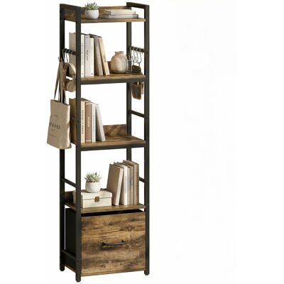 OEM Bibliothèque 4 Niveaux Étagère Étroite Avec Tiroir Et 8 Crochets 39 X 26 X 136.5 Cm Brun Rustique - Publicité OEM Bibliothèque 4 Niveaux Étagère Étroite Avec Tiroir Et 8 Crochets 39 X 26 X 136.5 Cm Brun Rustique - Publicité