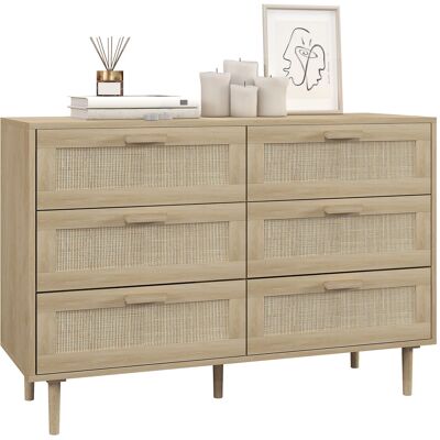 OEM Commode 6 Tiroirs Meuble De Rangement Avec Tissage En Rotin 110l X 40l X 75h Cm Aspect Bois Clair - Publicité OEM Commode 6 Tiroirs Meuble De Rangement Avec Tissage En Rotin 110l X 40l X 75h Cm Aspect Bois Clair - Publicité