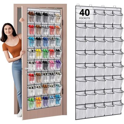 ALVIOR Organisateur De Chaussures Pour Porte - 40 Poches En Maille - Capacité 20 Paires - Tissu Non Tissé Renforcé - Dimensions 194 X 67 Cm - Blanc - Publicité ALVIOR Organisateur De Chaussures Pour Porte - 40 Poches En Maille - Capacité 20 Paires - Tissu Non Tissé Renforcé - Dimensions 194 X 67 Cm - Blanc - Publicité