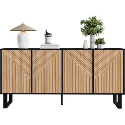 ACKERMAN Buffet Moderne Et Minimaliste, Design Contrasté En Bois Noir Veiné, Façade À Rayures 3d, Très Grand Espace De Rangement, Idéal Pour L'Entrée Et Le Salon. Publicité ACKERMAN Buffet Moderne Et Minimaliste, Design Contrasté En Bois Noir Veiné, Façade À Rayures 3d, Très Grand Espace De Rangement, Idéal Pour L'Entrée Et Le Salon. Publicité