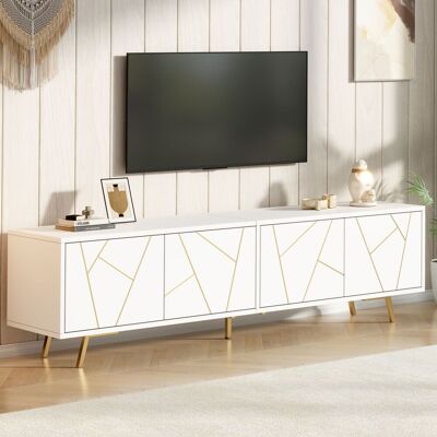 ACKERMAN Meuble Tv De Salon 190 X 40 X 51,5 Cm Avec 4 Portes, Plateau Bas À 5 Pieds En Métal, Longueur 190 Cm, Convient Aux Téléviseurs D'Une Diagonale D'Écran D'Environ 85 Pouces, Blanc Doré - Publicité ACKERMAN Meuble Tv De Salon 190 X 40 X 51,5 Cm Avec 4 Portes, Plateau Bas À 5 Pieds En Métal, Longueur 190 Cm, Convient Aux Téléviseurs D'Une Diagonale D'Écran D'Environ 85 Pouces, Blanc Doré - Publicité