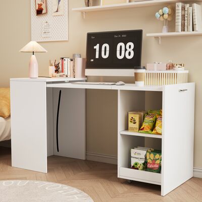 LEMONBEST Bureau Pliant Multifonction 126x55x72,5 Cm Avec Armoire Intégrée 2 Compartiments, Rangement Optimisé Haute Résistance, Meuble Bureau Chambre, Blanc - Publicité LEMONBEST Bureau Pliant Multifonction 126x55x72,5 Cm Avec Armoire Intégrée 2 Compartiments, Rangement Optimisé Haute Résistance, Meuble Bureau Chambre, Blanc - Publicité