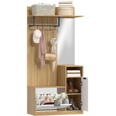 ARRIGONI Meuble D'Entrée 6 En 1, Vestiaire D'Entrée Avec Banc À Chaussures Rabattable, Miroir, 80x36x168cm, Chêne - Publicité ARRIGONI Meuble D'Entrée 6 En 1, Vestiaire D'Entrée Avec Banc À Chaussures Rabattable, Miroir, 80x36x168cm, Chêne - Publicité