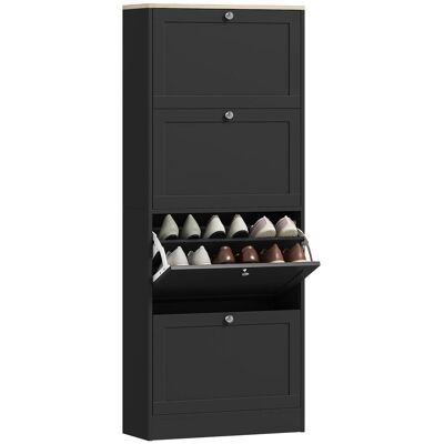 OEM Meuble À Chaussures 24 Paires, Armoire À Chaussures Avec 4 Tiroirs Rabattables, Étagères Réglables, 60x23,5x151cm, Noir - Publicité OEM Meuble À Chaussures 24 Paires, Armoire À Chaussures Avec 4 Tiroirs Rabattables, Étagères Réglables, 60x23,5x151cm, Noir - Publicité