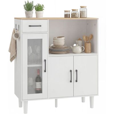 ARRIGONI Buffet Cuisine, Meuble De Rangement Avec Tiroir, 3 Portes Dont 1 En Acrylique Cannelée, Étagère Ouverte, Blanc Et Chêne - Publicité ARRIGONI Buffet Cuisine, Meuble De Rangement Avec Tiroir, 3 Portes Dont 1 En Acrylique Cannelée, Étagère Ouverte, Blanc Et Chêne - Publicité