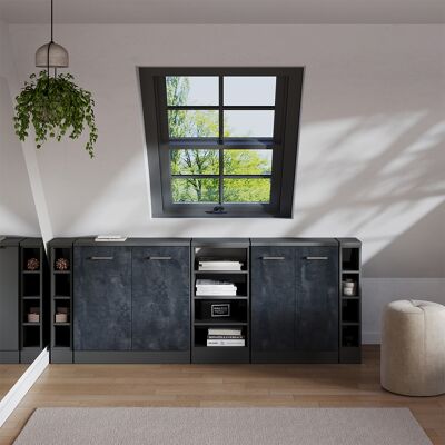 Ensembles De Meuble De Rangement Sous Pente Rion, Béton Noir, 210cm Lot De 5 Caissons 60 Cm De Profondeur, Vicco - Publicité Ensembles De Meuble De Rangement Sous Pente Rion, Béton Noir, 210cm Lot De 5 Caissons 60 Cm De Profondeur, Vicco - Publicité
