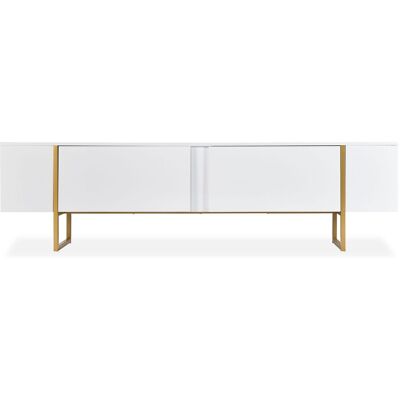 MENZZO Meuble Tv Moderne Avec 2 Portes Valmain L180cm Blanc Et Métal Or - Publicité MENZZO Meuble Tv Moderne Avec 2 Portes Valmain L180cm Blanc Et Métal Or - Publicité