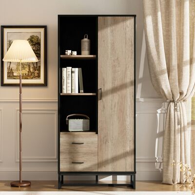 ACKERMAN Armoire Haute Moderne 80 X 40 X 180 Cm – Aspect Bois Avec Structure Noire, Avec Porte, 2 Tiroirs Et 3 Compartiments Ouverts – Espace De Rangement Polyvalent Pour Salon, Bureau Et Entrée. Publicité ACKERMAN Armoire Haute Moderne 80 X 40 X 180 Cm – Aspect Bois Avec Structure Noire, Avec Porte, 2 Tiroirs Et 3 Compartiments Ouverts – Espace De Rangement Polyvalent Pour Salon, Bureau Et Entrée. Publicité