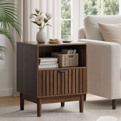 VIYET Table De Nuit Noyer Mid-century Modern – Design À Lamelles, 1 Tiroir, Pieds Bois Massif, 45×39×56.5cm, Pour Chambre Salon - Publicité VIYET Table De Nuit Noyer Mid-century Modern – Design À Lamelles, 1 Tiroir, Pieds Bois Massif, 45×39×56.5cm, Pour Chambre Salon - Publicité