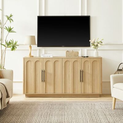 ACKERMAN Meuble Buffet À Façade Bombée Avec 4 Portes, Charnières Fermeture Douce Et Dispositif Anti-basculement, Armoire De Rangement De 160 Cm De Large Pour Salon Et Salle À Manger, Couleur Bois - Publicité ACKERMAN Meuble Buffet À Façade Bombée Avec 4 Portes, Charnières Fermeture Douce Et Dispositif Anti-basculement, Armoire De Rangement De 160 Cm De Large Pour Salon Et Salle À Manger, Couleur Bois - Publicité