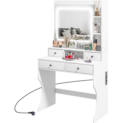 ARRIGONI Coiffeuse Avec Miroir Led 3 Tons Prises Usb Et 4 Tiroirs Blanc - Publicité ARRIGONI Coiffeuse Avec Miroir Led 3 Tons Prises Usb Et 4 Tiroirs Blanc - Publicité