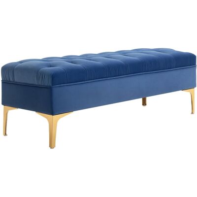OEM Banc Capitonné Avec Assise En Velours Et Piètement En Métal Doré, 118 X 45 X 42 Cm, Bleu - Publicité OEM Banc Capitonné Avec Assise En Velours Et Piètement En Métal Doré, 118 X 45 X 42 Cm, Bleu - Publicité