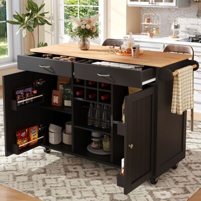 ACKERMAN Îlot De Cuisine Moderne (102 × 45 × 92 Cm), Meuble De Cuisine, Buffet, Desserte, Finition Bois, Table Multifonctionnelle Avec Rangements, Noir - Publicité ACKERMAN Îlot De Cuisine Moderne (102 × 45 × 92 Cm), Meuble De Cuisine, Buffet, Desserte, Finition Bois, Table Multifonctionnelle Avec Rangements, Noir - Publicité