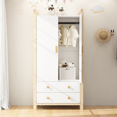 LIBERTÉ Armoire 2 Portes Cadre Pin Blanc Tringle 2 Tiroirs 90×45×180cm - Publicité LIBERTÉ Armoire 2 Portes Cadre Pin Blanc Tringle 2 Tiroirs 90×45×180cm - Publicité