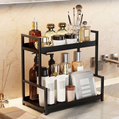OEM Étagère De Salle De Bain À 2 Niveaux En Métal Noir - Organisateur De Comptoir Pour Produits De Beauté, Maquillage Et Accessoires, Rangement Multifonctionnel Pour Bureau Et Cuisine - Publicité OEM Étagère De Salle De Bain À 2 Niveaux En Métal Noir - Organisateur De Comptoir Pour Produits De Beauté, Maquillage Et Accessoires, Rangement Multifonctionnel Pour Bureau Et Cuisine - Publicité