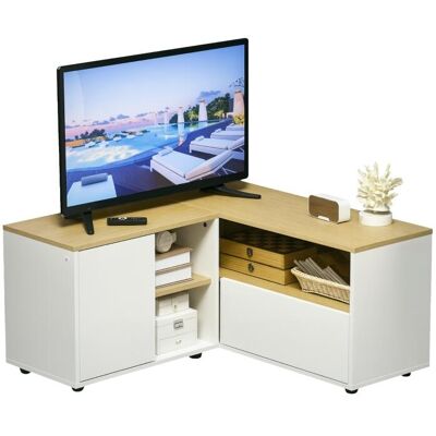 Generic Meuble Tv D'Angle Banc Télévision Jusqu'à 40 Pouces Avec Rangements Aspect Bois Clair Et Blanc - Publicité Generic Meuble Tv D'Angle Banc Télévision Jusqu'à 40 Pouces Avec Rangements Aspect Bois Clair Et Blanc - Publicité