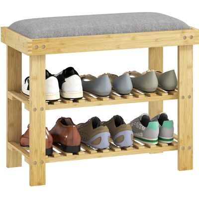 OEM Banc À Chaussures En Bambou. Étagère À Chaussures À 3 Niveaux. Style Scandinave. 60 X 29 X 49 Cm. Gris Et Bois Naturel - Publicité OEM Banc À Chaussures En Bambou. Étagère À Chaussures À 3 Niveaux. Style Scandinave. 60 X 29 X 49 Cm. Gris Et Bois Naturel - Publicité