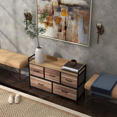 OEM Commode De Rangement Avec 5 Tiroirs En Tissu, Structure En Acier Noir Robuste, Idéale Pour Chambre, Salon Et Entrée, Dimensions 98x29x63cm - Publicité OEM Commode De Rangement Avec 5 Tiroirs En Tissu, Structure En Acier Noir Robuste, Idéale Pour Chambre, Salon Et Entrée, Dimensions 98x29x63cm - Publicité