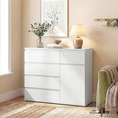 OEM Buffet Salon Meuble De Rangement, 5 Tiroirs, Étagère Réglable Et Porte À Fermeture Douce, 100x40x80cm, Blanc - Publicité OEM Buffet Salon Meuble De Rangement, 5 Tiroirs, Étagère Réglable Et Porte À Fermeture Douce, 100x40x80cm, Blanc - Publicité