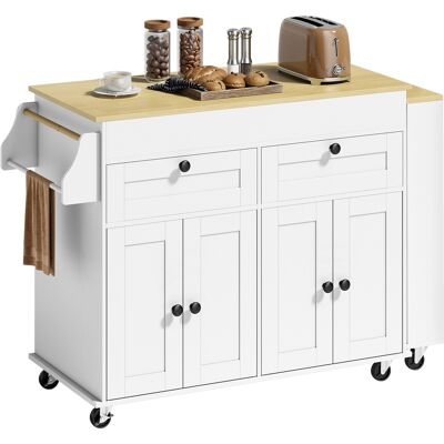 OEM Îlot Central Cuisine Avec Plateau Extensible, Desserte De Cuisine Sur Roulettes Avec 2 Tiroirs, 4 Portes, Blanc - Publicité OEM Îlot Central Cuisine Avec Plateau Extensible, Desserte De Cuisine Sur Roulettes Avec 2 Tiroirs, 4 Portes, Blanc - Publicité