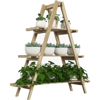 OEM Support Vertical Pour Plantes À Trois Niveaux, Fabriqué En Lattes De Bois De Cèdre, Dimensions : 100 X 36 X 112 Cm, Couleur Bois. Publicité OEM Support Vertical Pour Plantes À Trois Niveaux, Fabriqué En Lattes De Bois De Cèdre, Dimensions : 100 X 36 X 112 Cm, Couleur Bois. Publicité