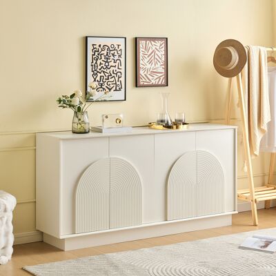 LEMONBEST Buffet Enfilade Blanc 160x38x80 Cm, Bahut 4 Portes Arquées, Meuble De Rangement Avec Étagères - Mdf Mat - Pour Salon Salle À Manger - Publicité LEMONBEST Buffet Enfilade Blanc 160x38x80 Cm, Bahut 4 Portes Arquées, Meuble De Rangement Avec Étagères - Mdf Mat - Pour Salon Salle À Manger - Publicité