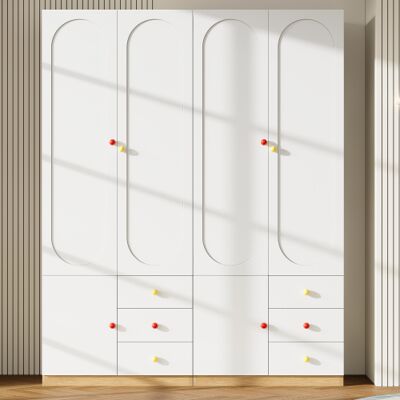MODERNLUXE Lot De 2 Armoires Enfant 80x45x200 Cm - Avec Penderie - 2 Portes Et 3 Tiroirs - Poignées En Céramique - Finition Laquée - Blanc - Publicité MODERNLUXE Lot De 2 Armoires Enfant 80x45x200 Cm - Avec Penderie - 2 Portes Et 3 Tiroirs - Poignées En Céramique - Finition Laquée - Blanc - Publicité