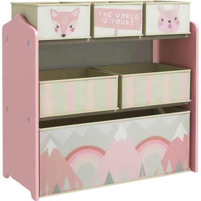 ARRIGONI Etagere De Rangement Pour Enfants Avec 6 Bacs En Tissu Motif Mignon 63x30x66 Cm Rose - Publicité ARRIGONI Etagere De Rangement Pour Enfants Avec 6 Bacs En Tissu Motif Mignon 63x30x66 Cm Rose - Publicité