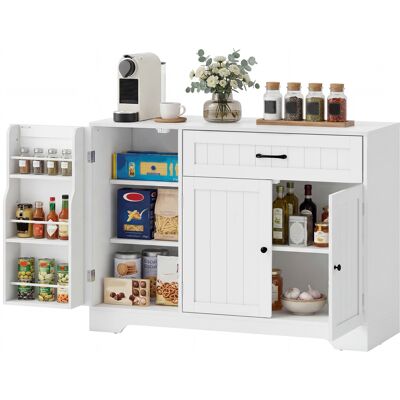 OEM Buffet Cuisine, Meuble De Rangement Avec Tiroir, 3 Portes À Fermeture Douce, Racks-porte Et Étagères Réglables, Blanc - Publicité OEM Buffet Cuisine, Meuble De Rangement Avec Tiroir, 3 Portes À Fermeture Douce, Racks-porte Et Étagères Réglables, Blanc - Publicité