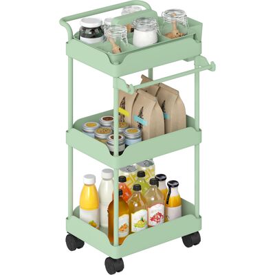 OEM Chariot De Cuisine Multifonctionnel À Trois Niveaux, Avec Panier Amovible Et Porte-serviettes, Vert. Publicité OEM Chariot De Cuisine Multifonctionnel À Trois Niveaux, Avec Panier Amovible Et Porte-serviettes, Vert. Publicité